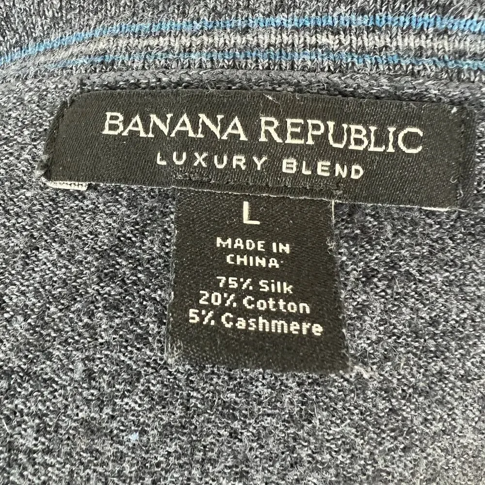 Banana Republic Luxury Blend Silk Cashmere Gray Heather V-Neck Men's Pullover L